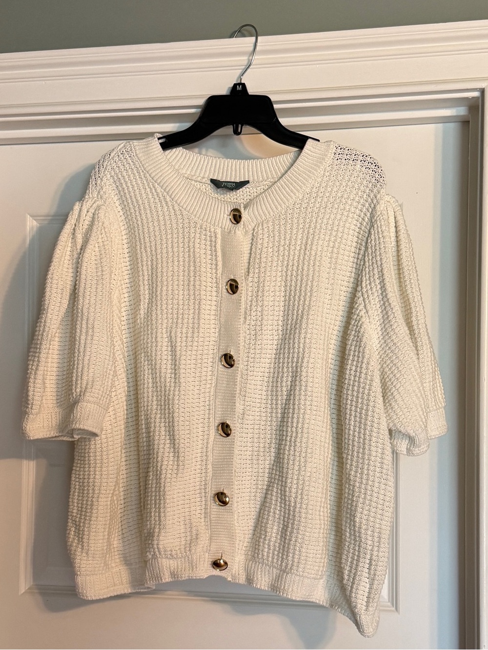 Terra & Sky Cream Knit Button Cardigan with Gold-Tone Button